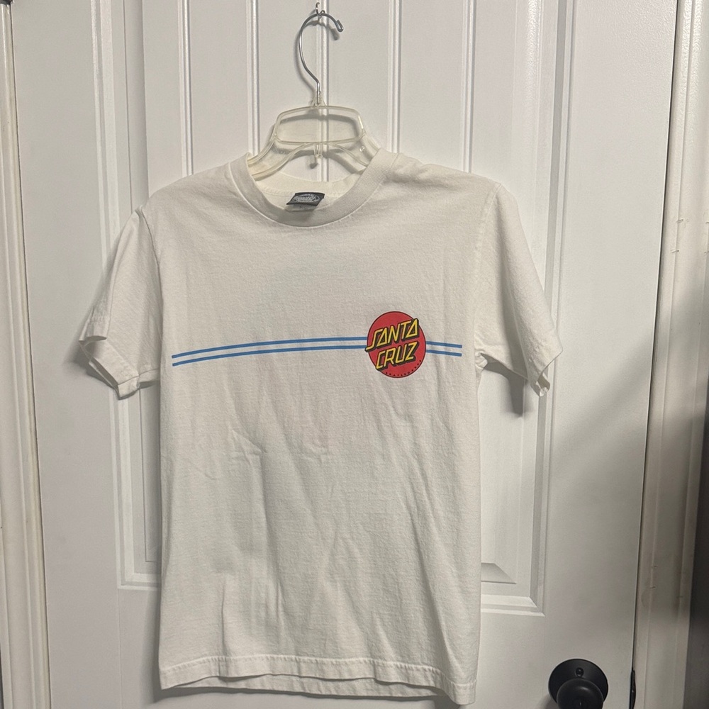 Santa Cruz Skateboards White Tee with Red and Blue Logo